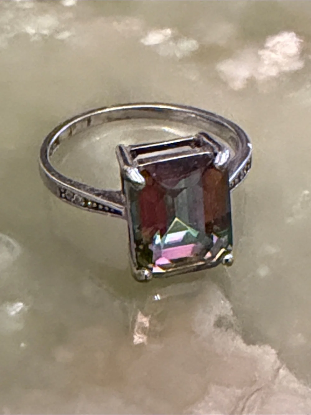 Iridescent Topaz-Cut Square Ring - Size 5.9 US
